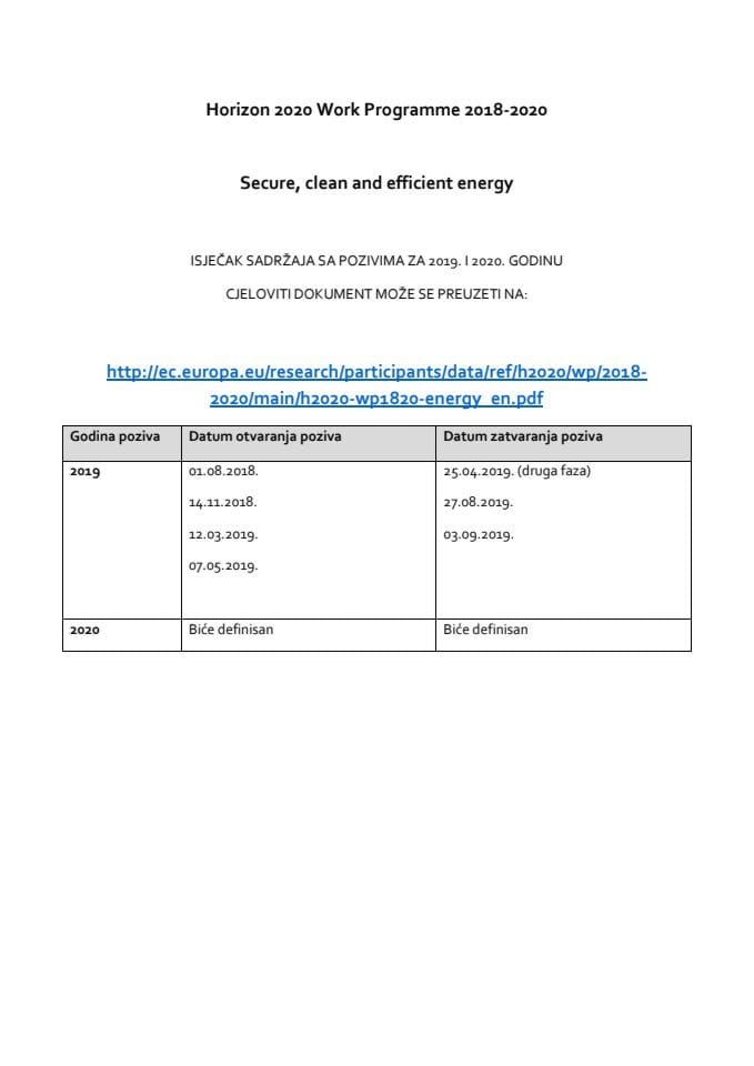 3. Secure, clean and efficient energy - H2020 - 2019-2020_sadržaj