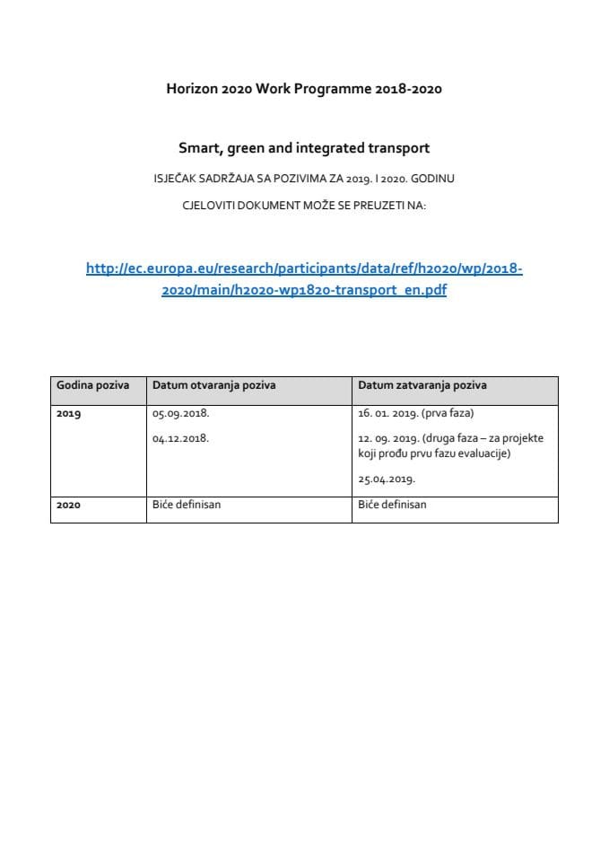 4. Smart, green and integrated transport - H2020 - 2019-2020_sadržaj