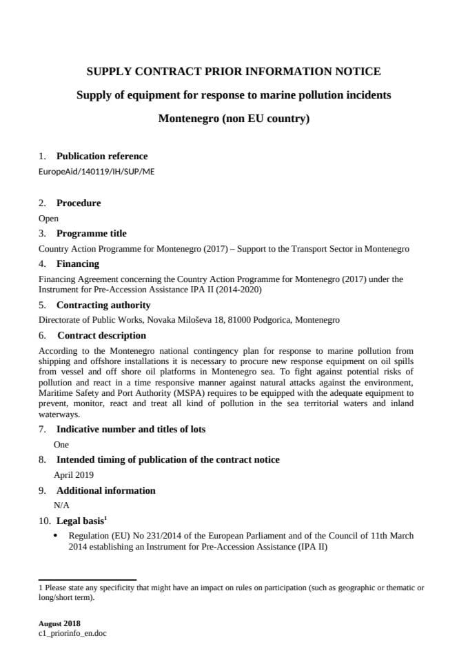 Forecast Supply of equipment for response to marine pollution incidents (3)