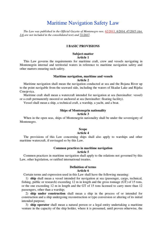 Maritime Navigation Safety Law 2017.