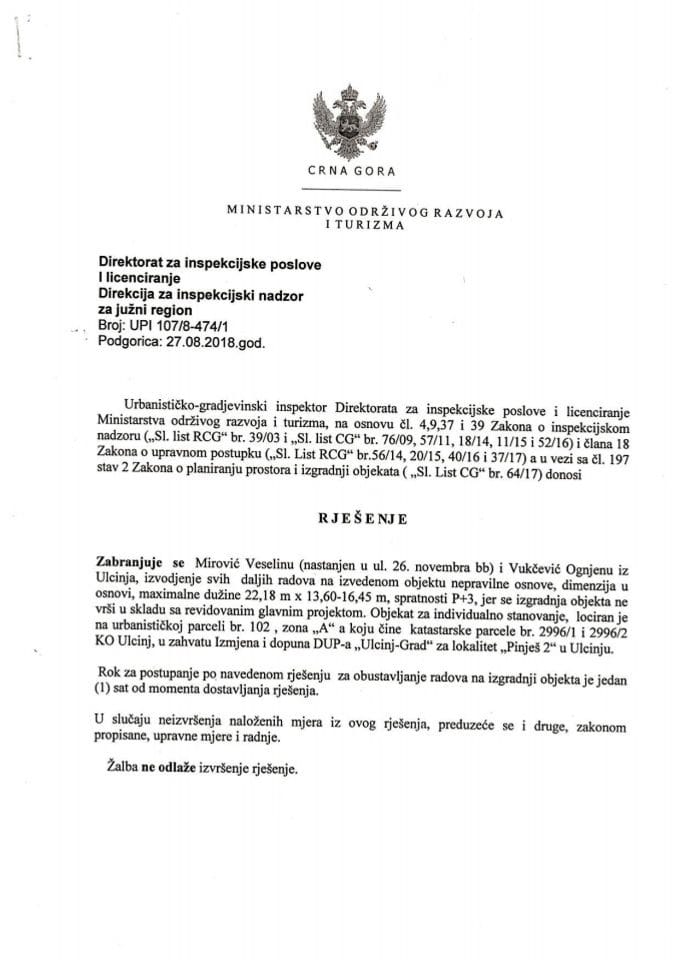 Информације којима је приступ одобрен по основу захтјева бр: УПИ 107/6-3/1 Фуада Хоџића из Улциња