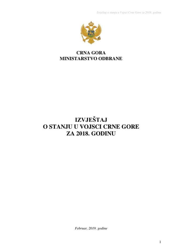 Izvještaj o stanju u Vojsci Crne Gore za 2018. godinu