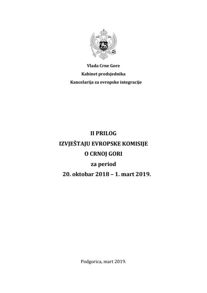 ИИ ПРИЛОГ ИЗВЈЕШТАЈУ ЕВРОПСКЕ КОМИСИЈЕ О ЦРНОЈ ГОРИ за период 20. октобар 2018 – 1. март 2019.