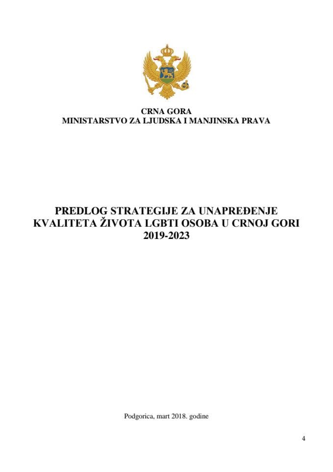 Предлог стратегије за унапређење квалитета живота ЛГБТИ особа у Црној Гори 2019-2023 с Предлогом акционог плана за 2019. годину