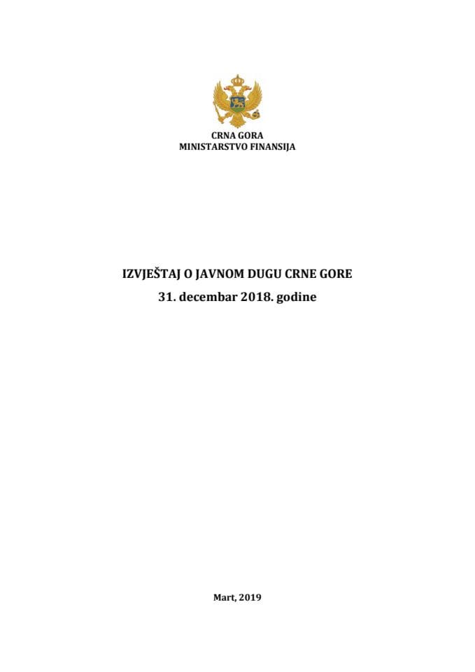 Izvještaj o javnom dugu Crne Gore na 31. decembar 2018. godine