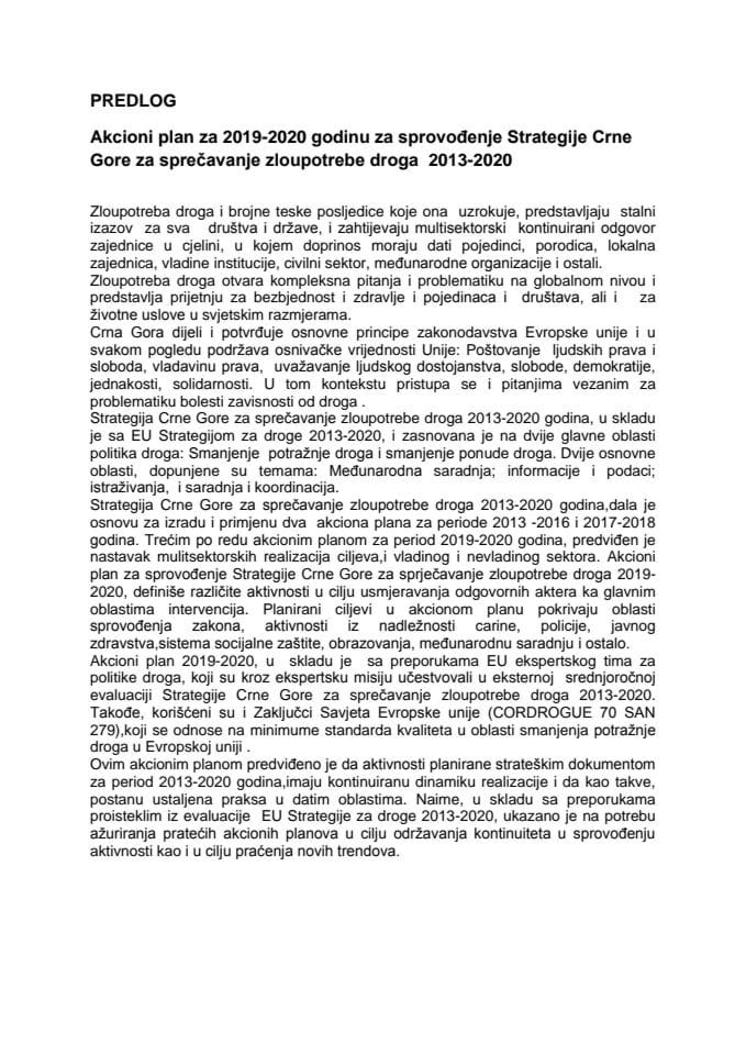 Predlog akcionog plana za 2019-2020. godinu za sprovođenje Strategije Crne Gore za sprječavanje zloupotrebe droga 2013-2020. godine