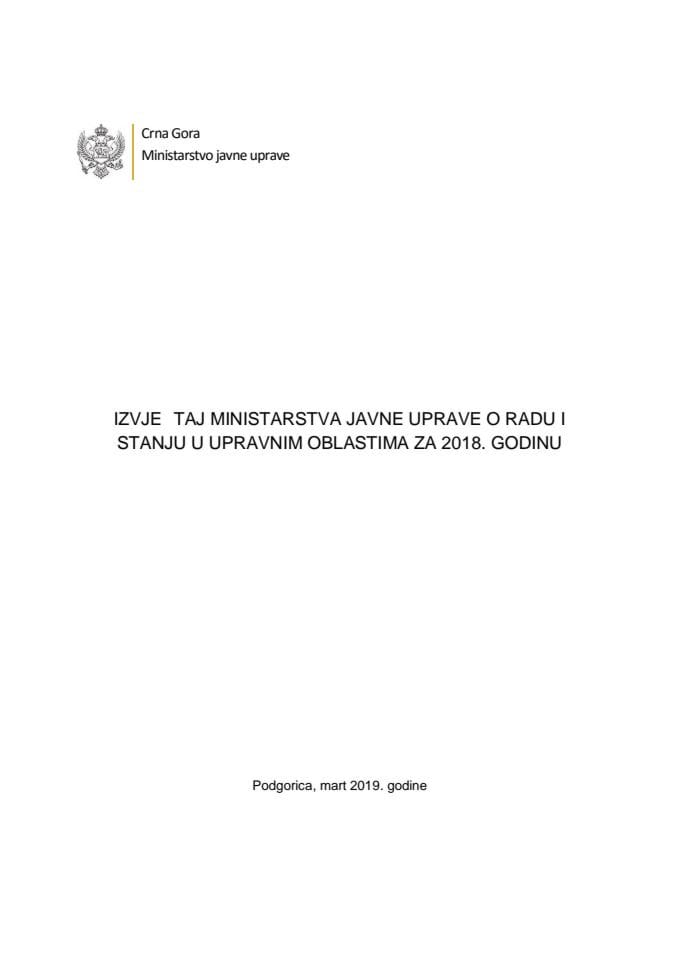 Izvještaj Ministarstva javne uprave o radu i stanju u upravnim oblastima u 2018. godini s Izvještajem o radu Uprave za kadrove u 2018. godini 