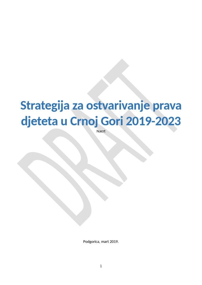 NACRT STRATEGIJE ZA OSTVARIVANJE PRAVA DJETETA, MART 2019