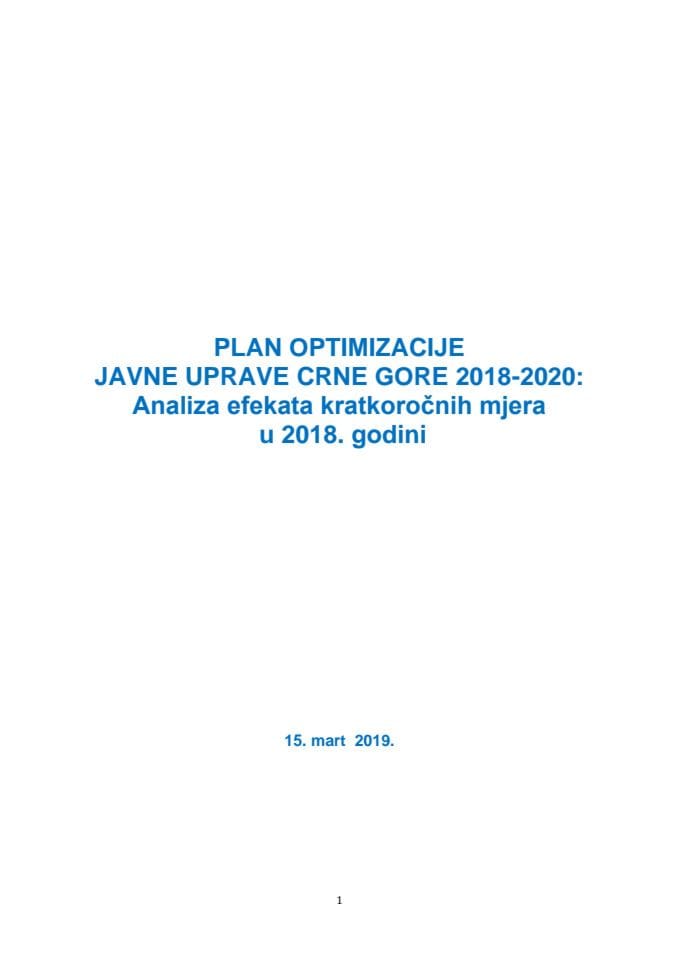 Analiza efekata kratkoročnih mjera Plana optimizacije javne uprave 2018-2020, u 2018. godini