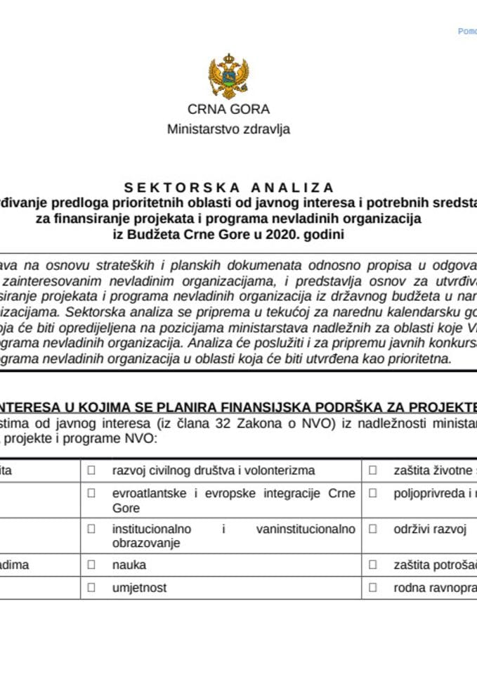 Pomoćni obrazac za sektorske analize - oblast droge