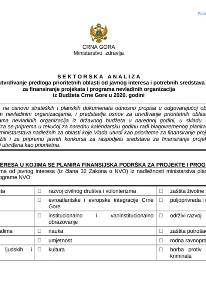 Pomoćni obrazac za sektorske analize - oblast mentalno zdravlje - demencija