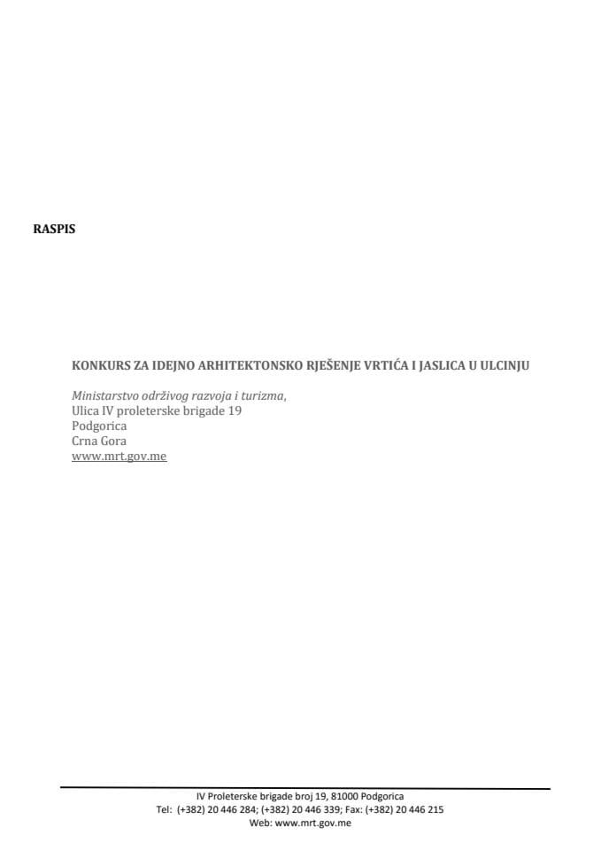 Raspis konkursa za idejno arhitektonsko rješenje vrtića i jaslica u Ulcinju