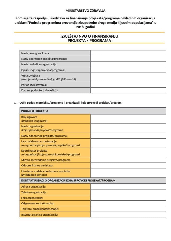 Izvještaj NVO o finansiranju projekta-programa