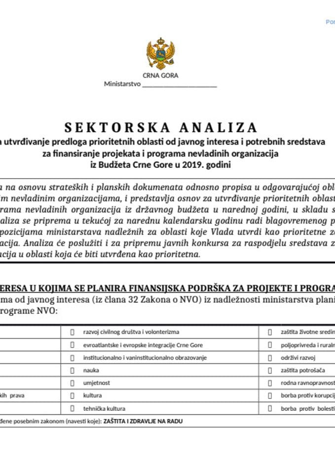 NACRT SEKTORSKE ANALIZE ZA OBLAST ZAŠTITE I ZDRAVLJA NA RADU