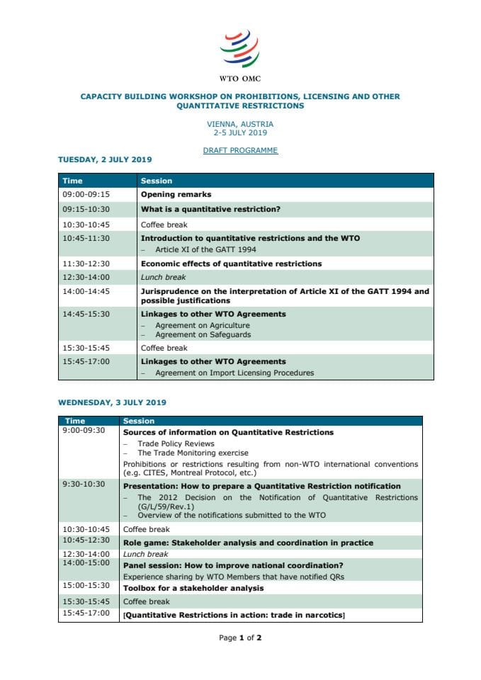 Programme QR Workshop- 2-5 July