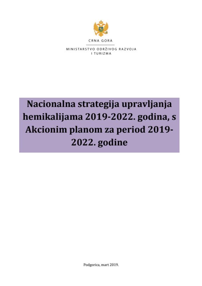 Nacionalna strategija upravljanja hemikalijama 2019-2022. godina, s Akcionim planom za period 2019-2022. godine