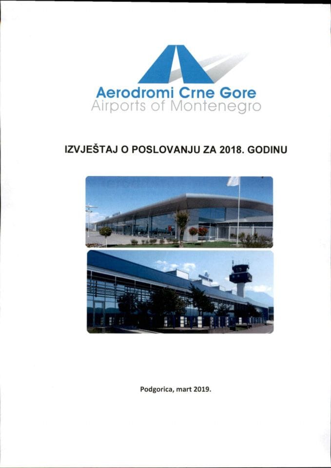 Izvještaj o poslovanju Aerodroma Crne Gore AD za 2018. godinu