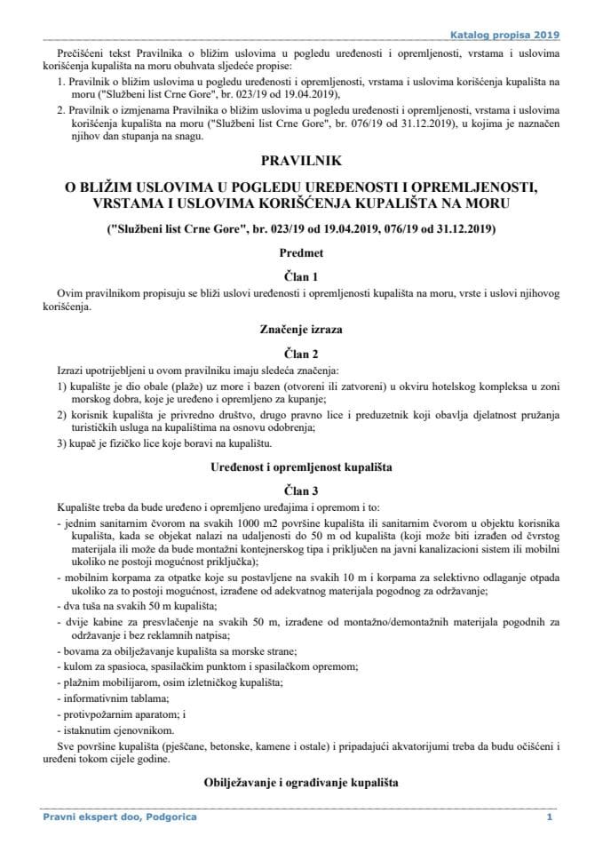 Pravilnik o bližim uslovima u pogledu uredjenosti i opremljenosti vrstama i uslovima korišćenja kupališta na moru