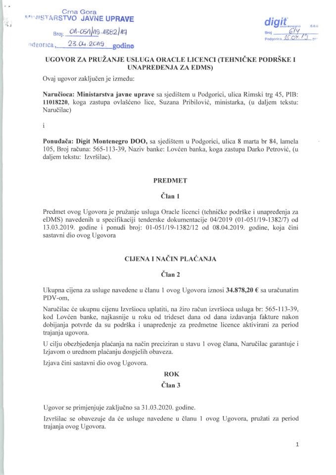 Ugovor - Oracle 2019