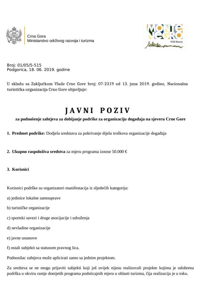 Javni poziv - DOGAĐAJI NA SJEVERU