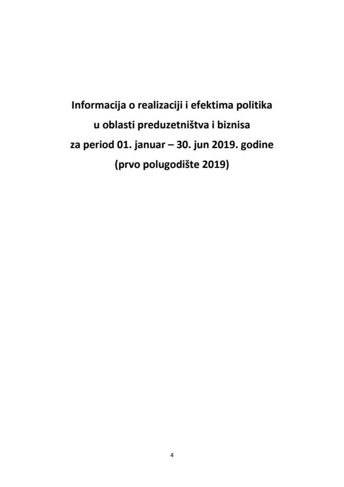 Информација о реализацији и ефектима политика у области предузетништва и бизниса за период 1. јануар - 30. јун 2019. године