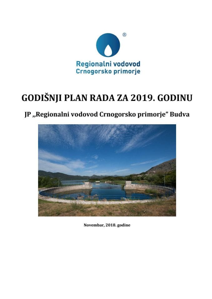 Plan rada JP "Regionalni vodovod Crnogorsko primorje" Budva, za 2019. godinu