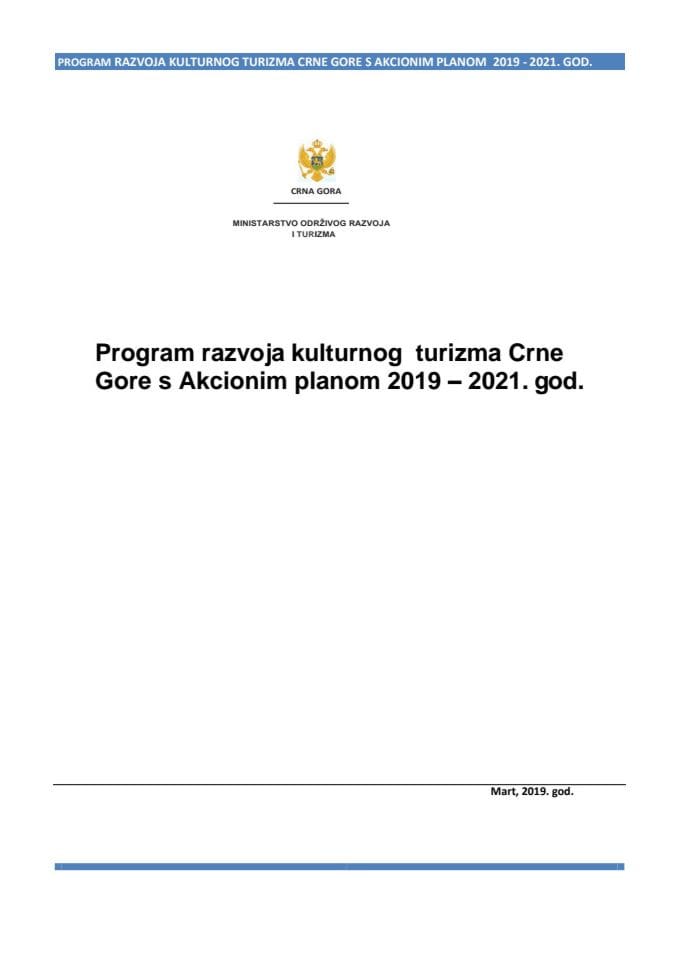 Program razvoja kulturnog turizma Crne Gore s Akcionim planom 2019-2021.godine