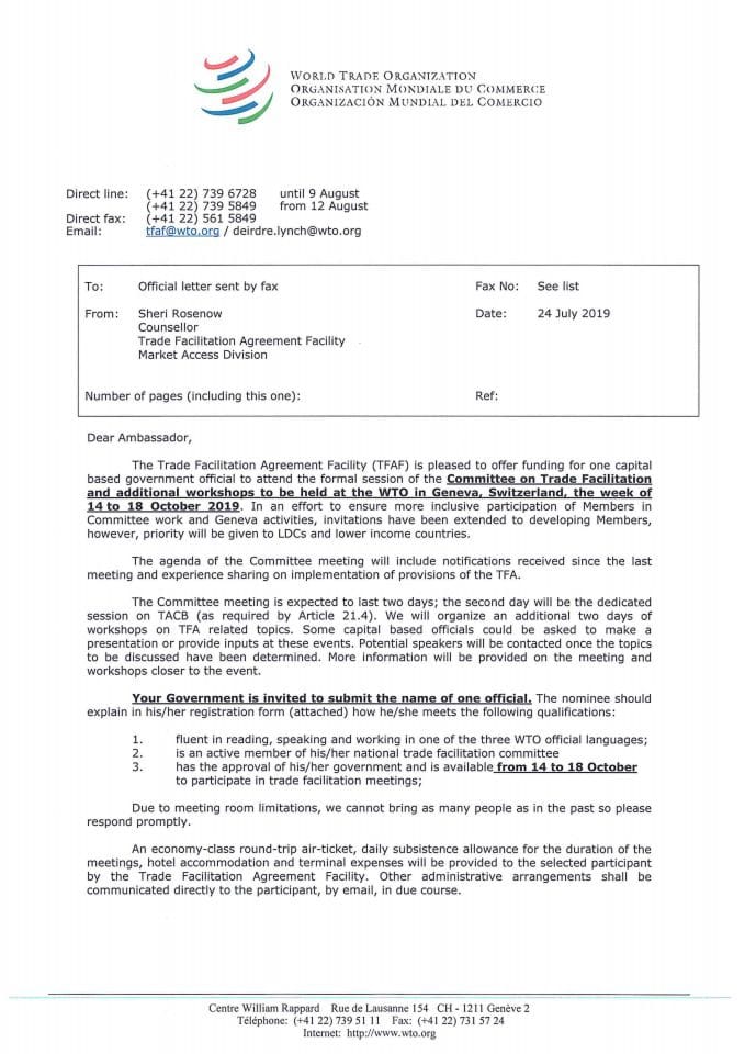 Inv. letter - Committee on TF and additional workshops - October