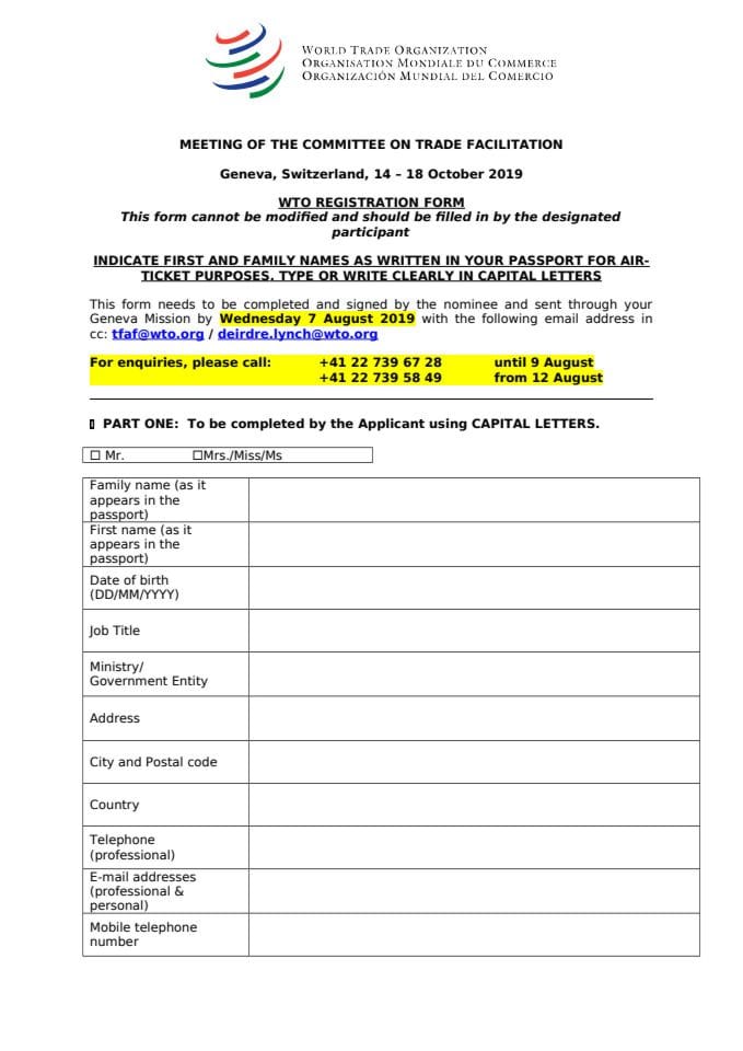 Registration Form - Committee on TF and additional workshops - October