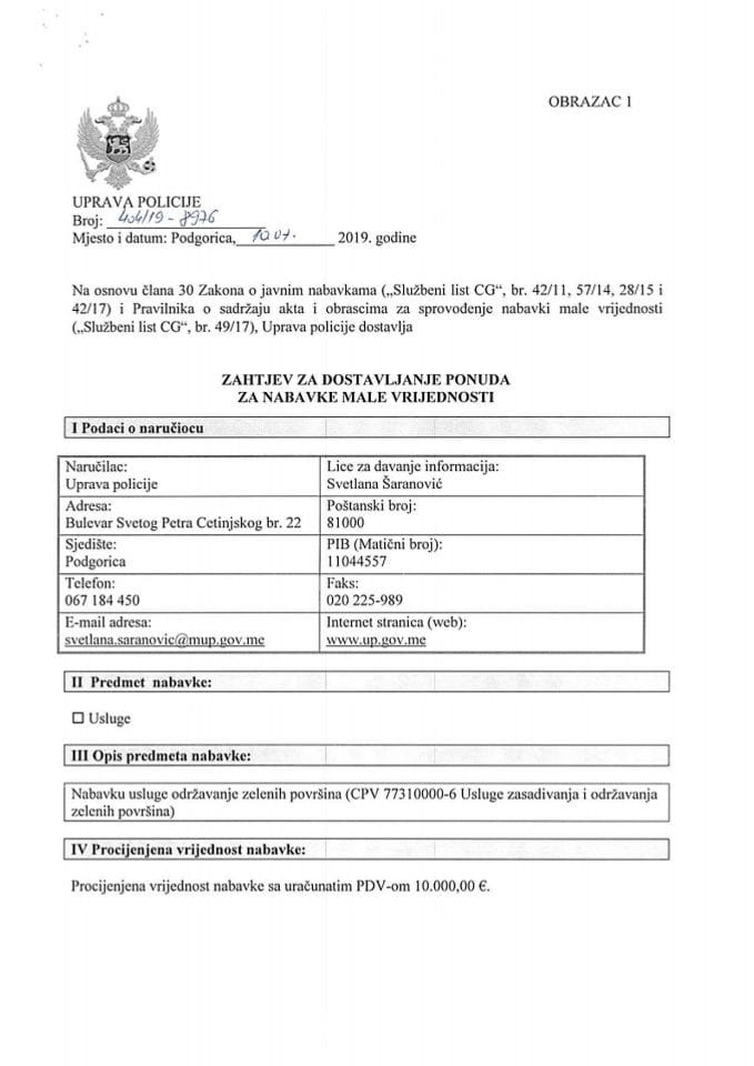 3 Zahtjev za dostavljanje ponuda za nmv 40419-8976 za održavanje zelenih površina