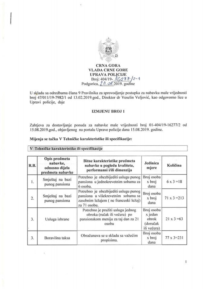 Izmjena br.1 Zahtjeva za dostavljanje ponude SEA DANCE