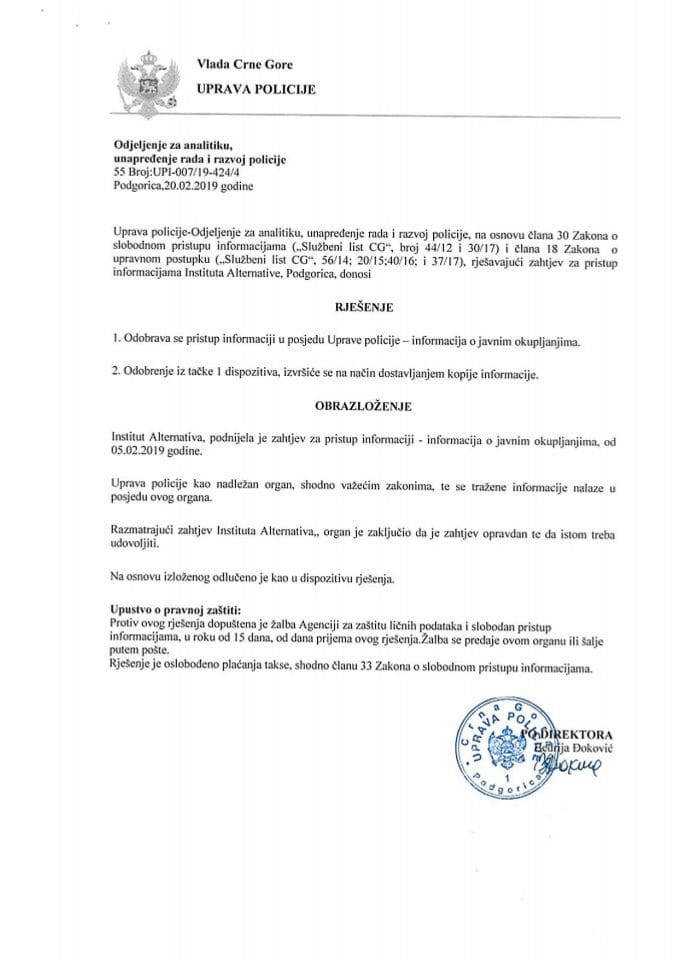 UPI 007/19-424/4 od 20. 02. 2019. godine