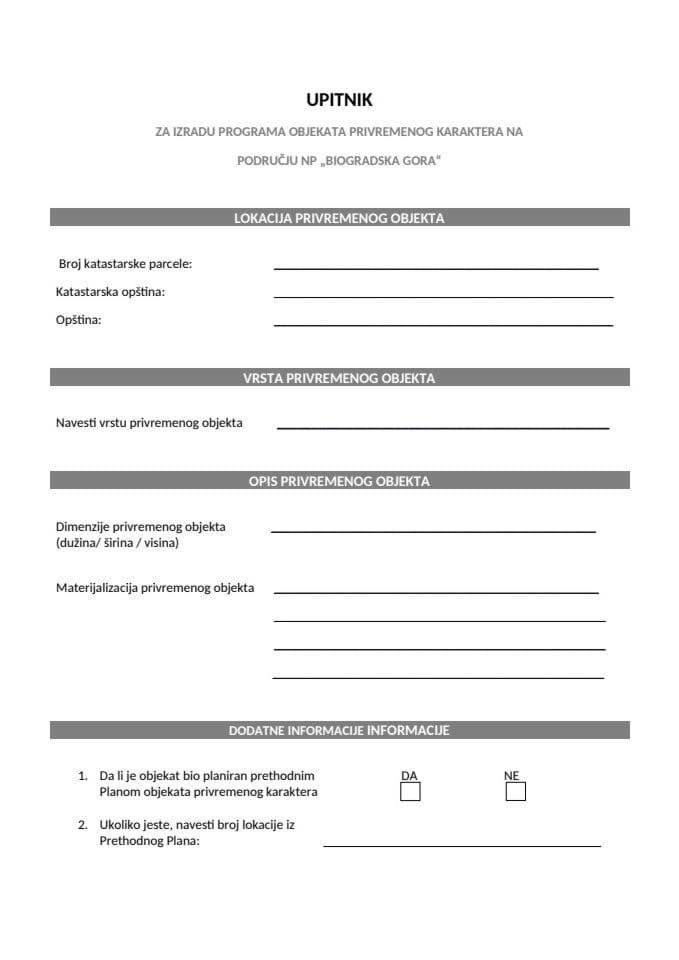 UPITNIK NP BIOGRADSKA GORA