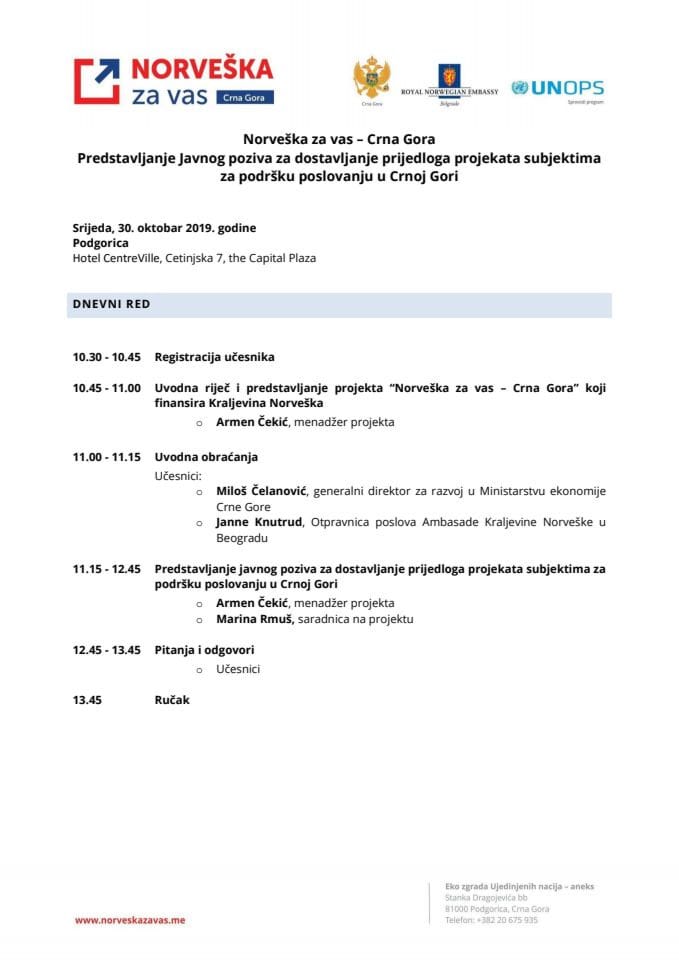 Agenda za info sesiju - Podgorica 30.10.2019.