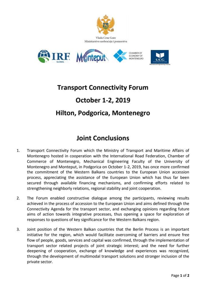 Transport Connectivity Forum - Conclusions