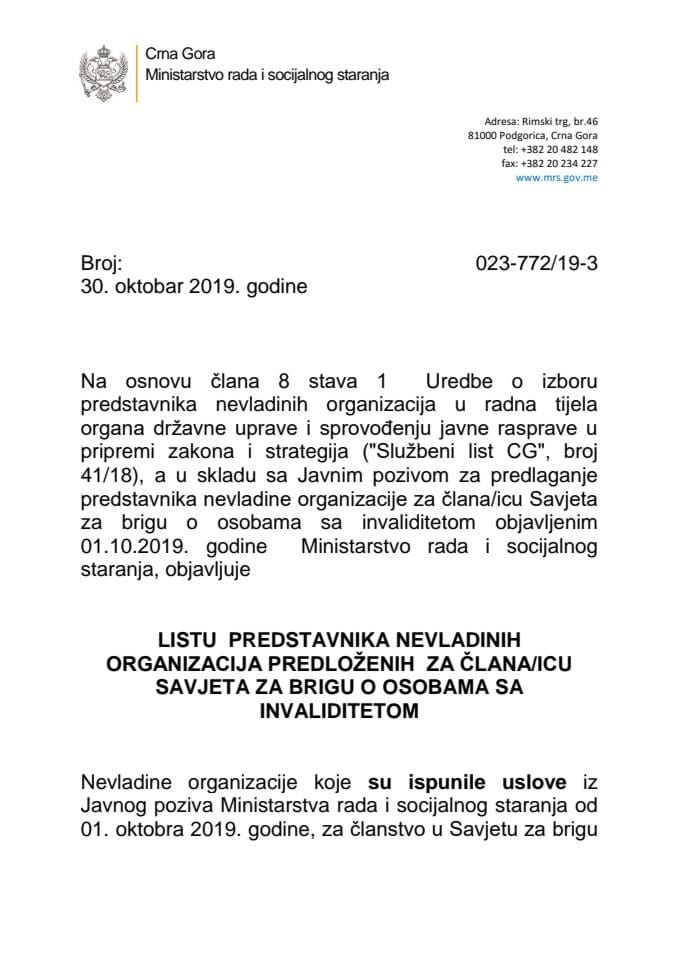 Lista predstavnika NVO za članstvo u Savjetu font18