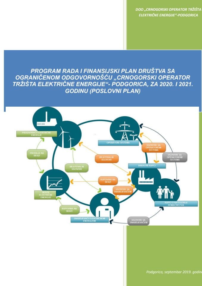 Предлог програма рада и финансијског плана Друштва са ограниченом одговорношћу "Црногорски оператор тржишта електричне енергије" - Подгорица за 2020. и 2021. годину (Пословни план)