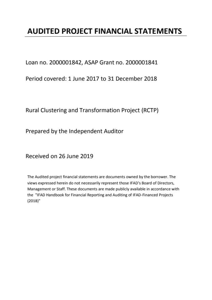 Audited Project Financial Statements - Period covered 1June 2017 to 31 December 2018