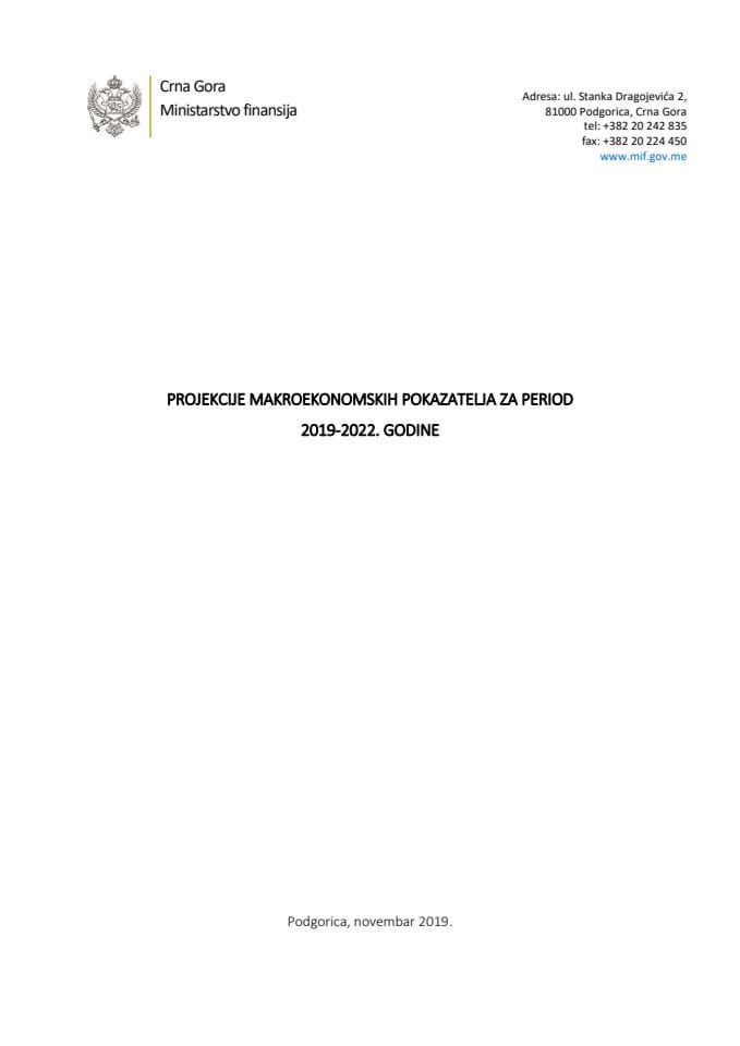 Predlog projekcija makroekonomskih pokazatelja za period 2019 -2022. godine