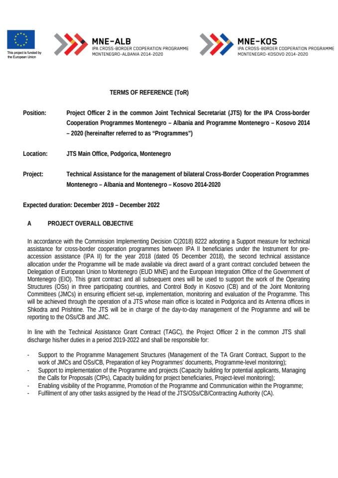 21 XI 19 ToR Project Officer 2 Main Office