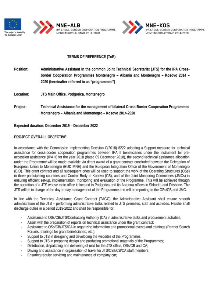 21 XI 19 ToR Administrative Assistant