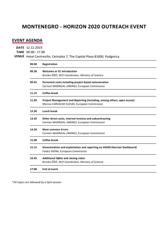 Agenda Montenegro December 2019