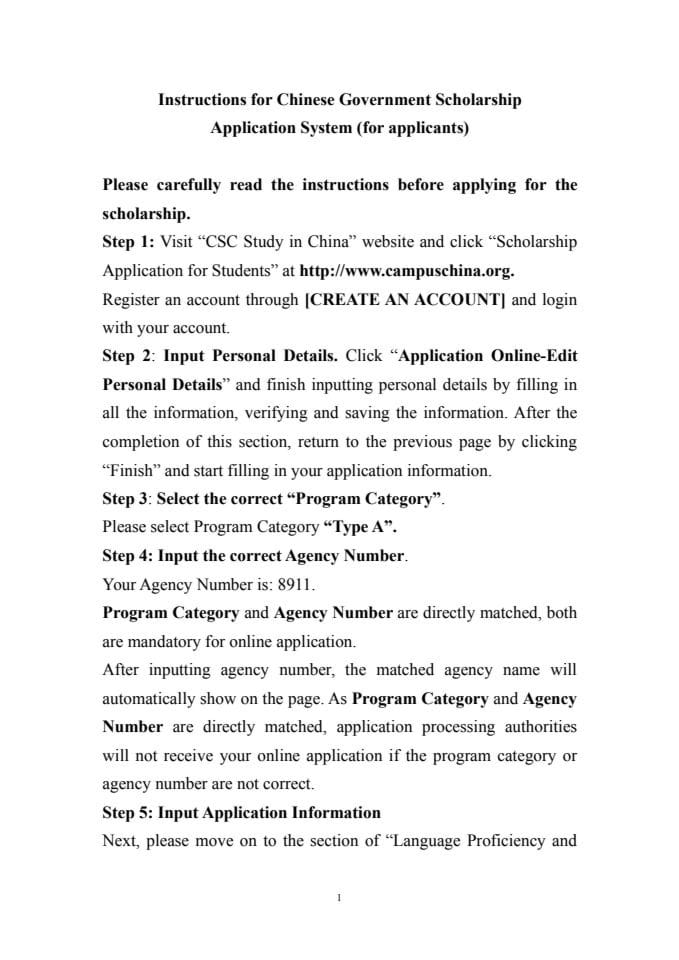 Instructions for Chinese Government Scholarship Application System (for applicants)