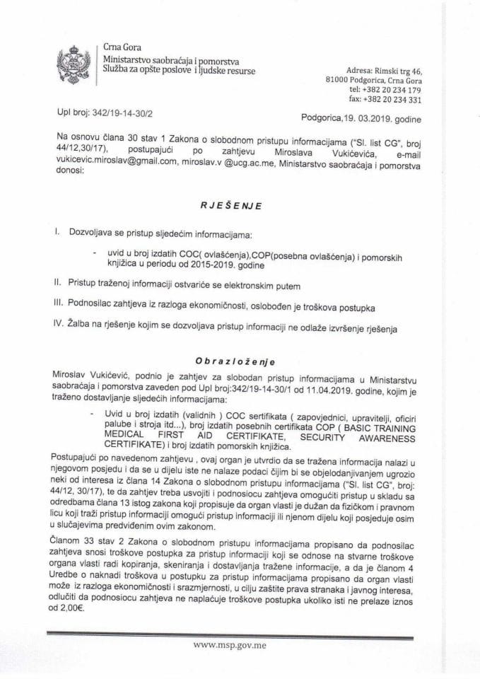 UP I broj: 342/19-14-30/2