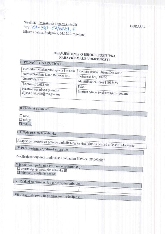 Adaptacija prostora za potrebe omladinskog servisa (klub ili centar) u Opštini Mojkovac