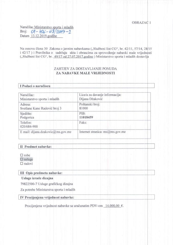 Zahtjev za dostavljanje ponuda nabavke male vrijednosti-Usluge izrade dizajna