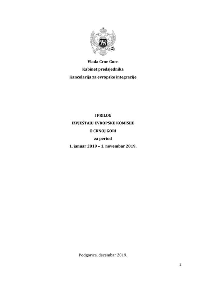 I prilog Izvještaju Evropske komisije o Crnoj Gori za period 1. januar 2019 – 1. novembar 2019. godine	