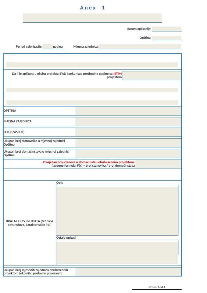 ANEKS 1- Aplikaciona forma za komponentu 2 - 2020. godina