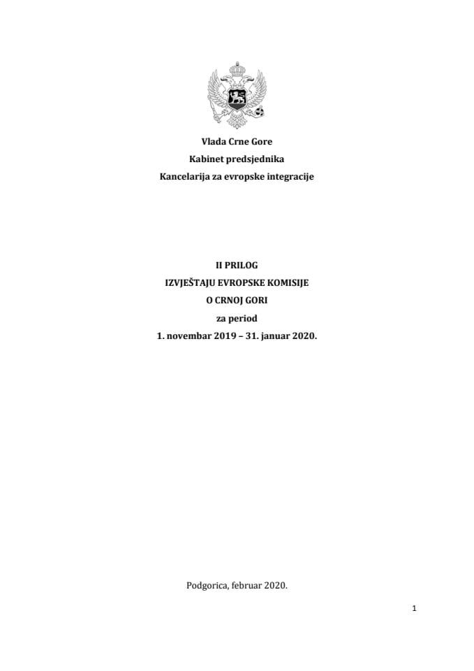 Predlog II priloga Izvještaju Evropske komisije o Crnoj Gori za period 1. novembar 2019 – 31. januar 2020.