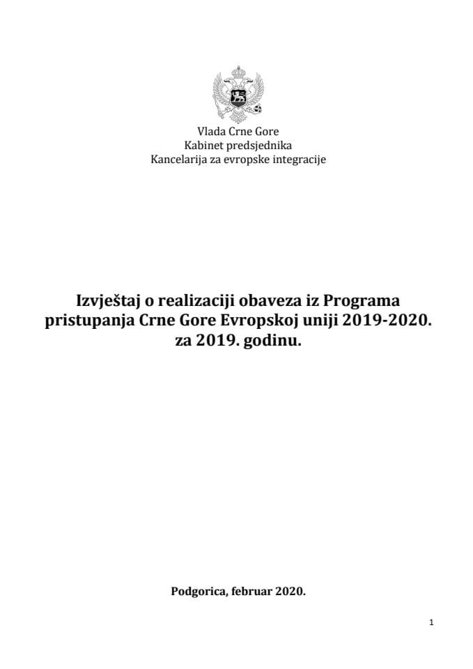 Извјештај о реализацији Програма приступања Црне Горе Европској унији 2019-2020, за 2019. годину